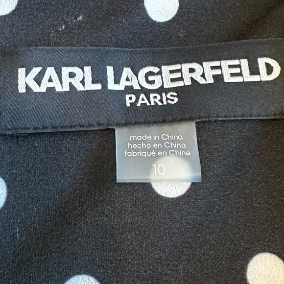 Karl Lagerfeld Black White Polka Dot Dress Short Puff Sleeve Shift Size 10 NWT - Picture 12 of 13